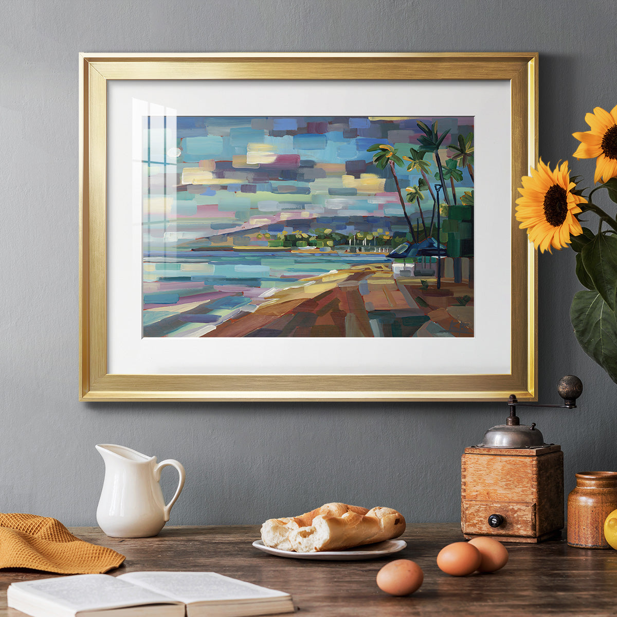 Morning Moon Over Waikiki - Modern Framed Art Print