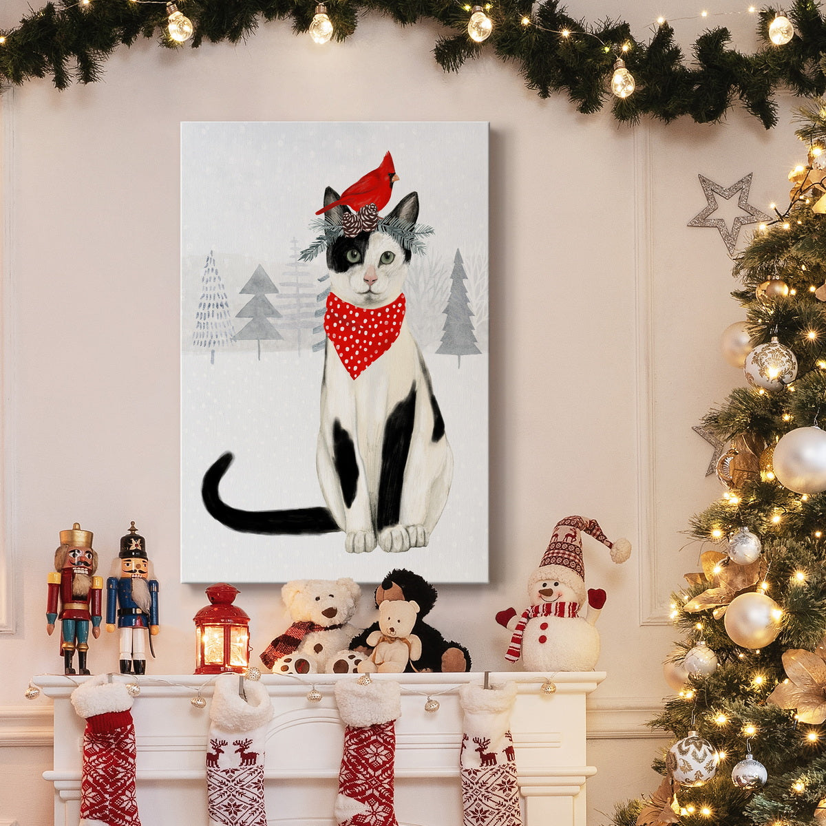 Christmas Cats & Dogs VI Premium Gallery Wrapped Canvas - Ready to Hang