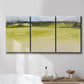 Three-panel canvas wall art featuring abstract terrace landscape view, displayed in a bathroom above a bathtub.