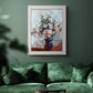 Impressionist chrysanthemum floral painting by Claude Monet in an ornate weathered white frame displayed in a dark-toned interior setting.