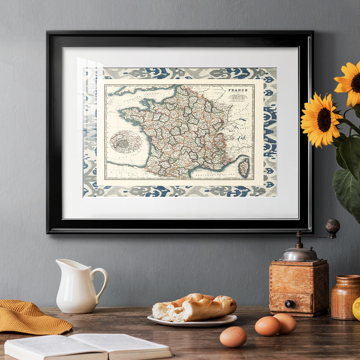 Bordered Map of France - Modern Framed Art Print