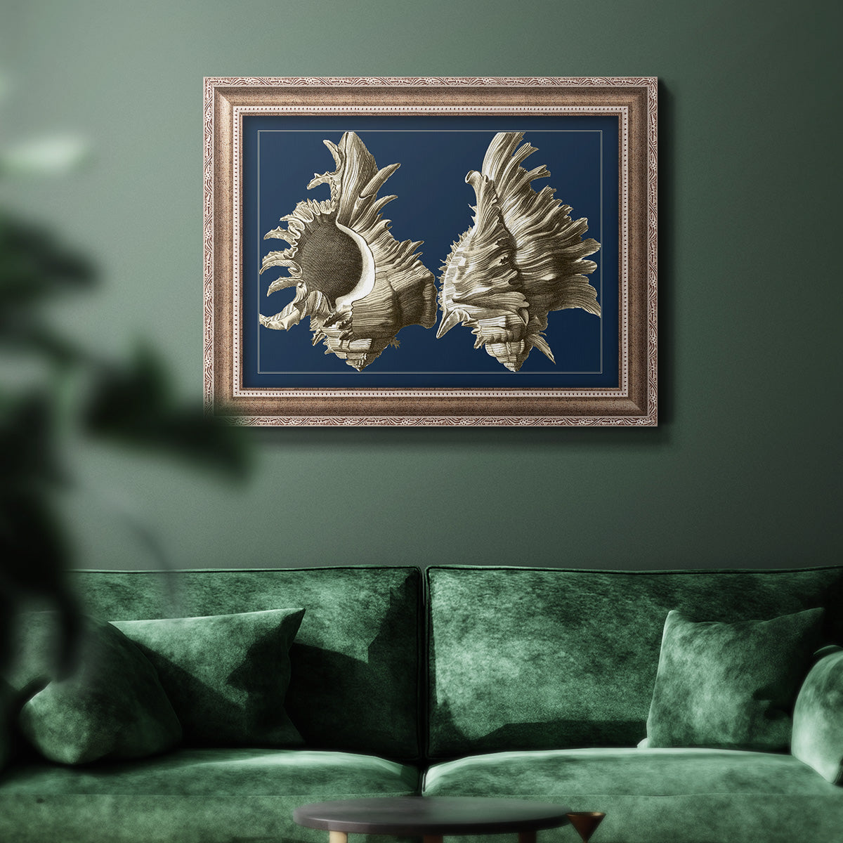 Conch Shells on Navy II Premium Framed Canvas- Ready to Hang