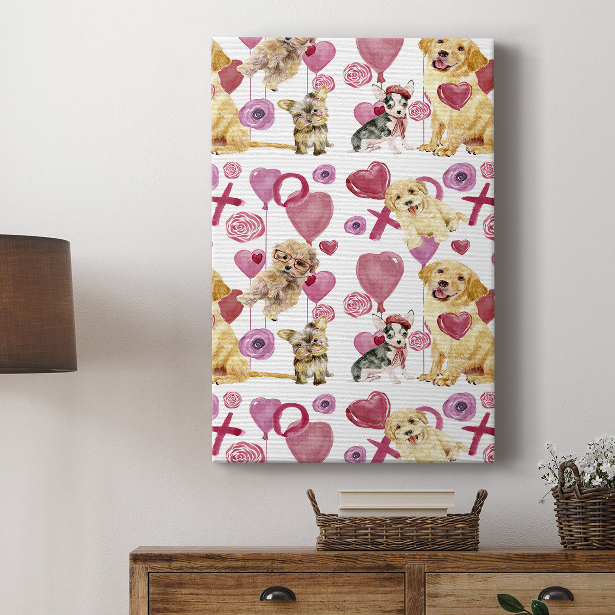 Puppy Valentine Collection E Premium Gallery Wrapped Canvas - Ready to Hang