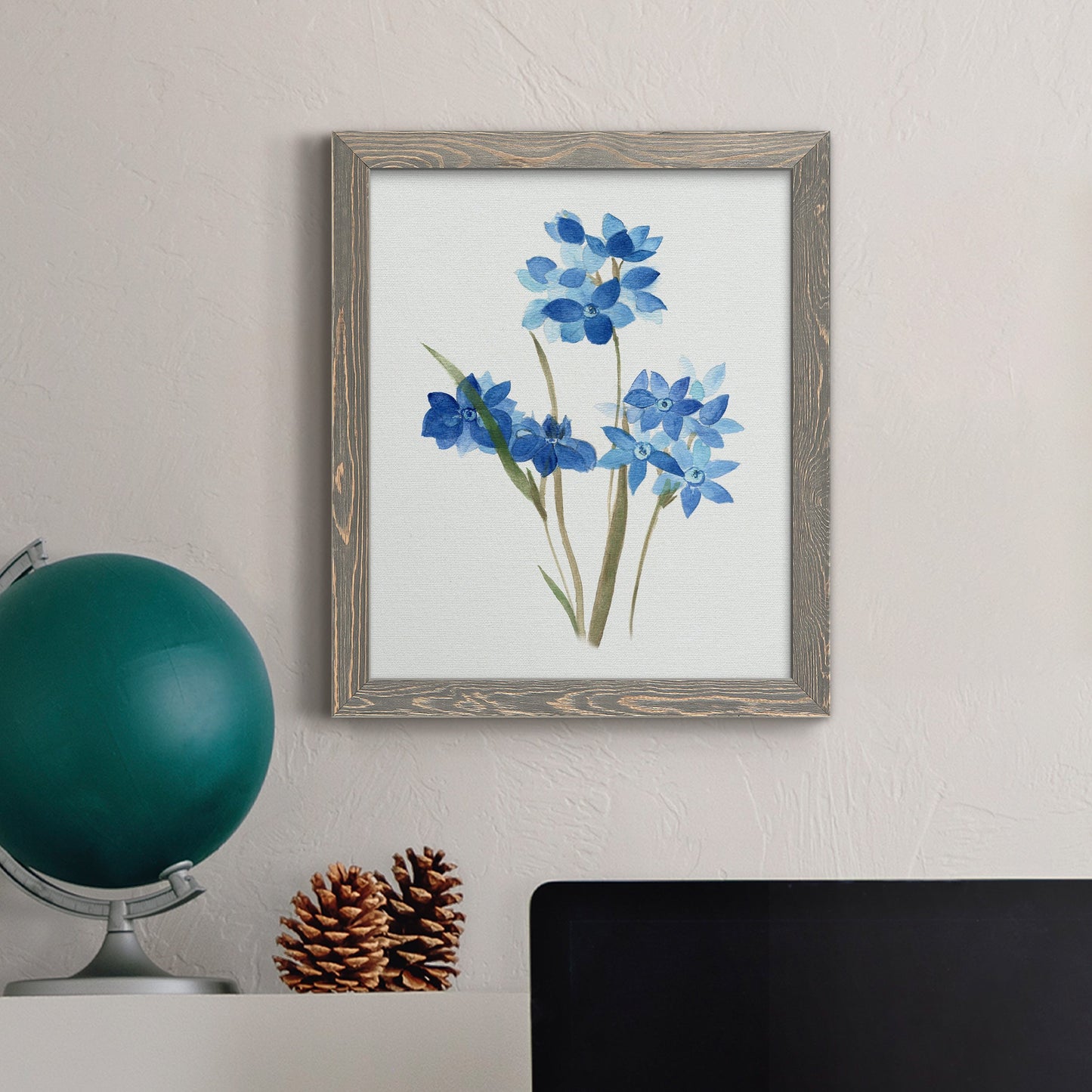 Blue Blossom Botanical I - Premium Canvas Framed in Barnwood - Ready to Hang