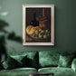 Realist still life with figs and bread by Luis Meléndez in an ornate champagne frame displayed in a dark-toned interior setting.