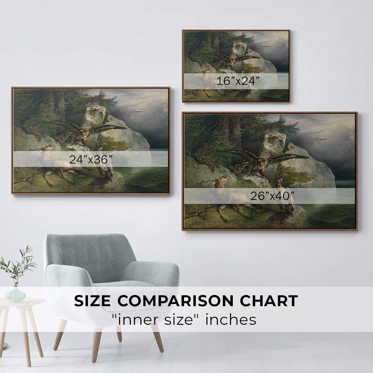 Eagles and Dying Stag on a Lakeshore, 1836 - Floater Framed Canvas Print