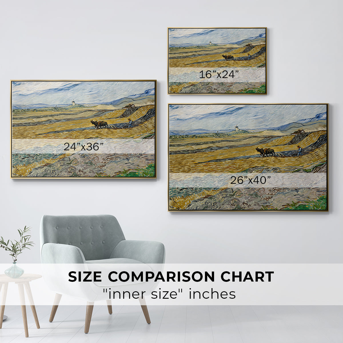 Enclosed Field with Ploughman, 1889 - Floater Framed Canvas Print