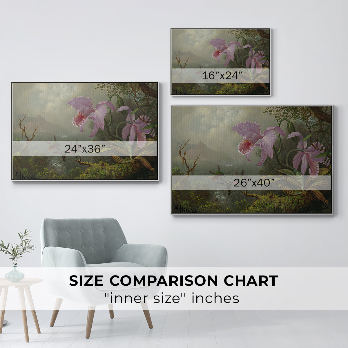 Two Sun Angel Hummingbirds on a Branch, c. 1890-1904 - Floater Framed Canvas Print