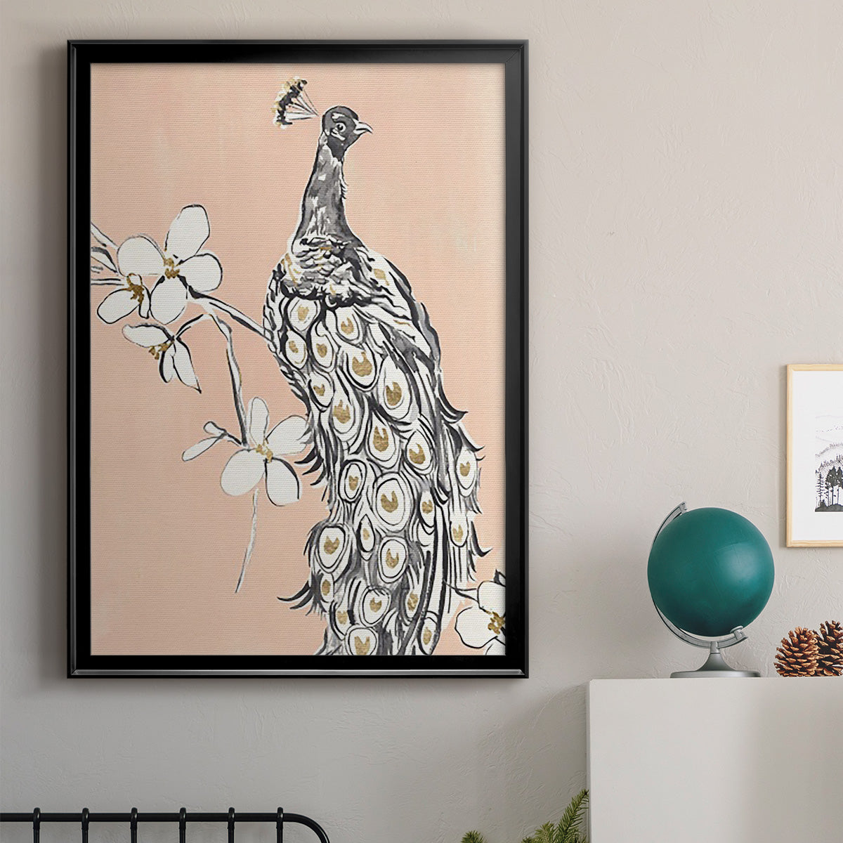 Peacock in Gold I - Modern Framed Canvas Print