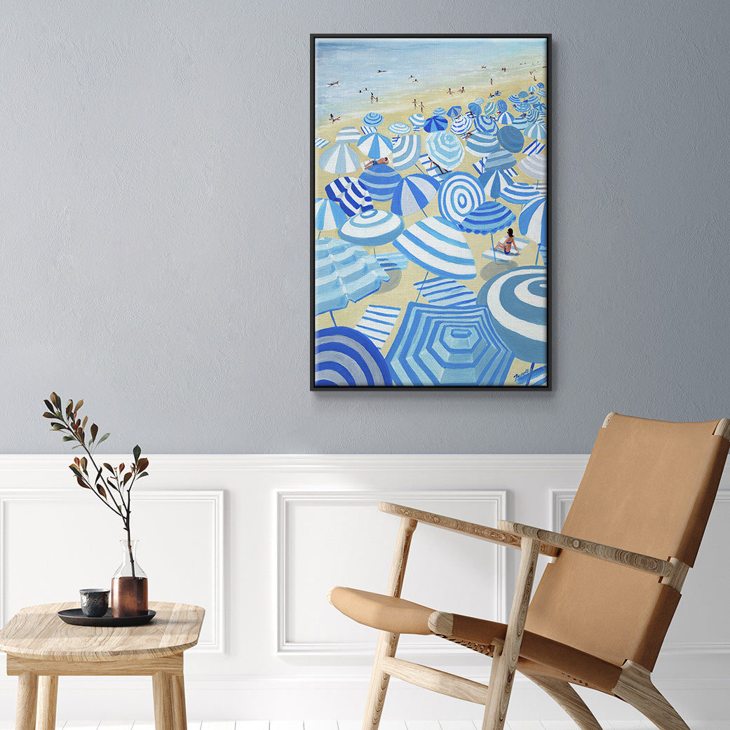 Sky Blue Beach - Framed Premium Gallery Wrapped Canvas L Frame - Ready to Hang