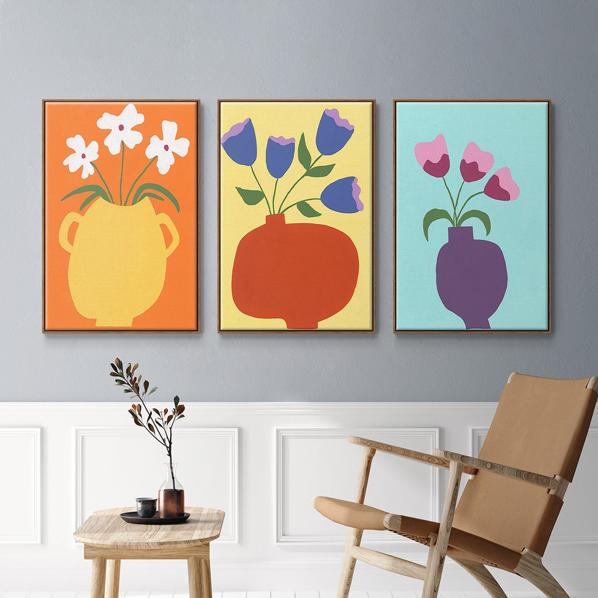 Modern Blooms I - Framed Premium Gallery Wrapped Canvas L Frame 3 Piece Set - Ready to Hang