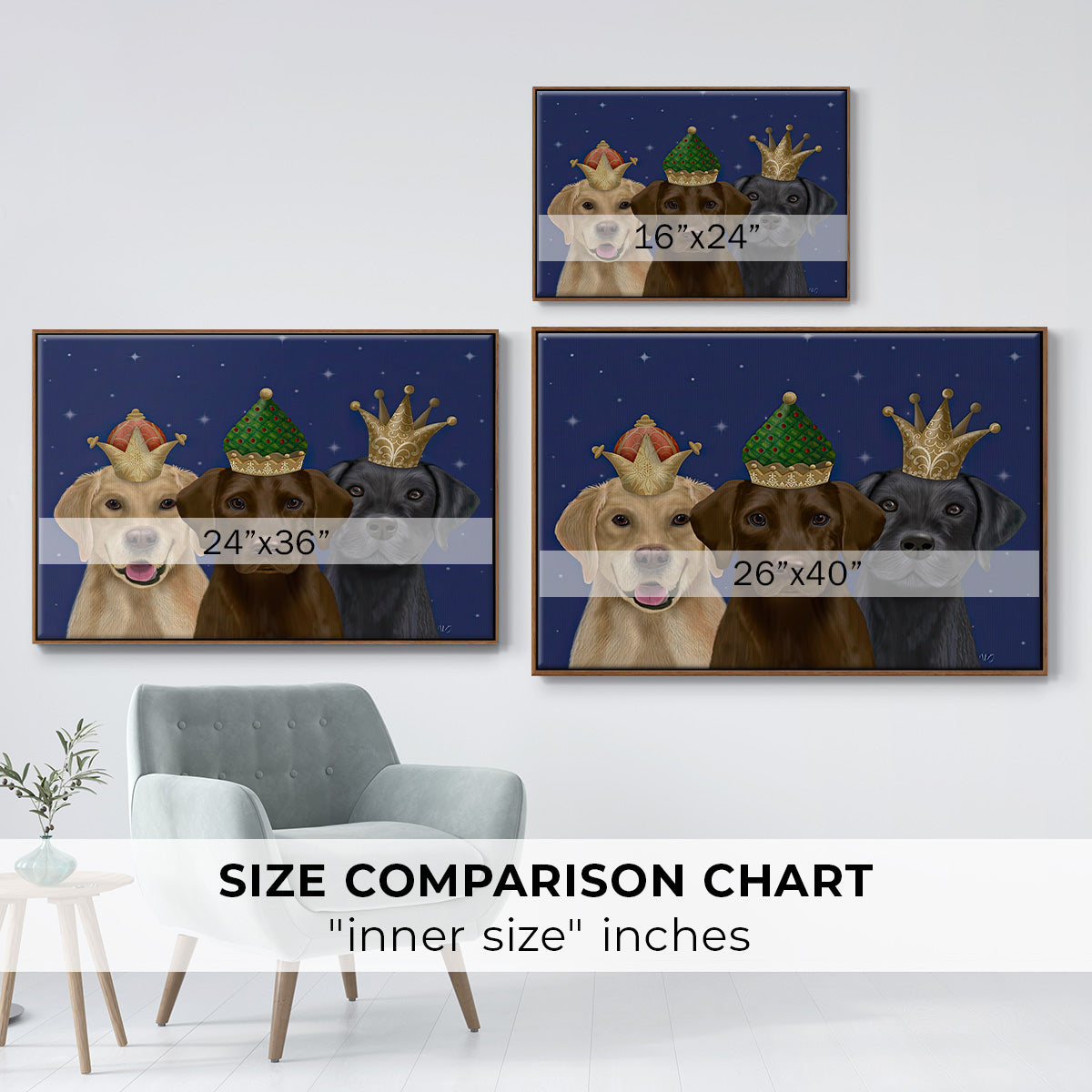 Christmas Labradors, Three Kings - Floater Framed Canvas Print