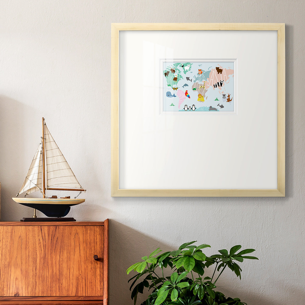 Animal Map Premium Framed Print Double Matboard