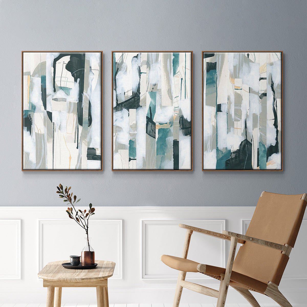 Sea Cavern Strata I - Framed Premium Gallery Wrapped Canvas L Frame 3 Piece Set - Ready to Hang