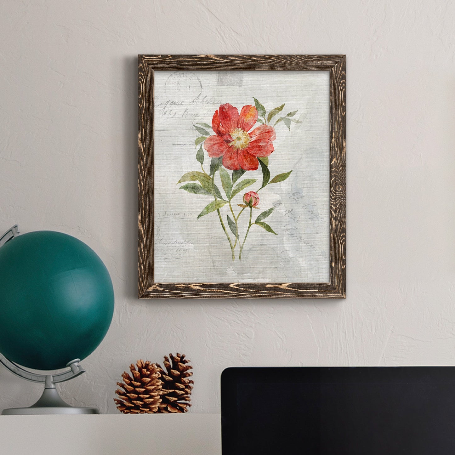 Linen Peony - Premium Canvas Framed in Barnwood - Ready to Hang