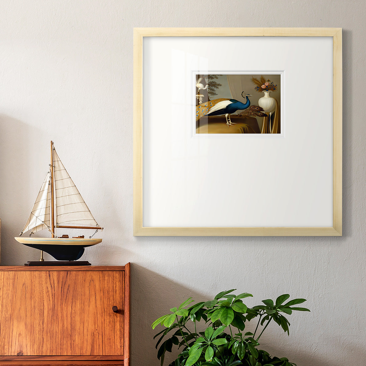 Golden Peacock v Premium Framed Print Double Matboard