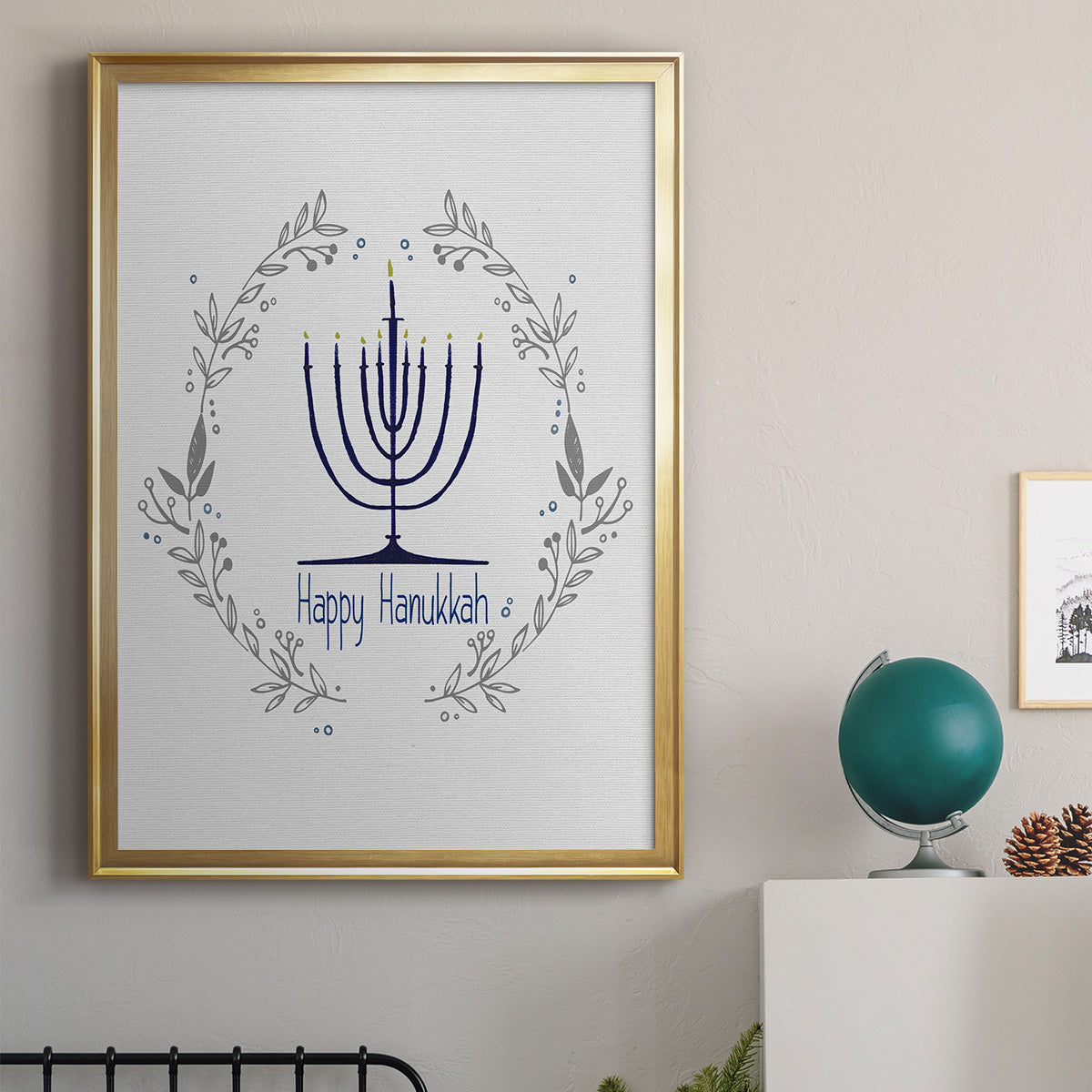 Happy Hanukkah II - Modern Framed Canvas Print