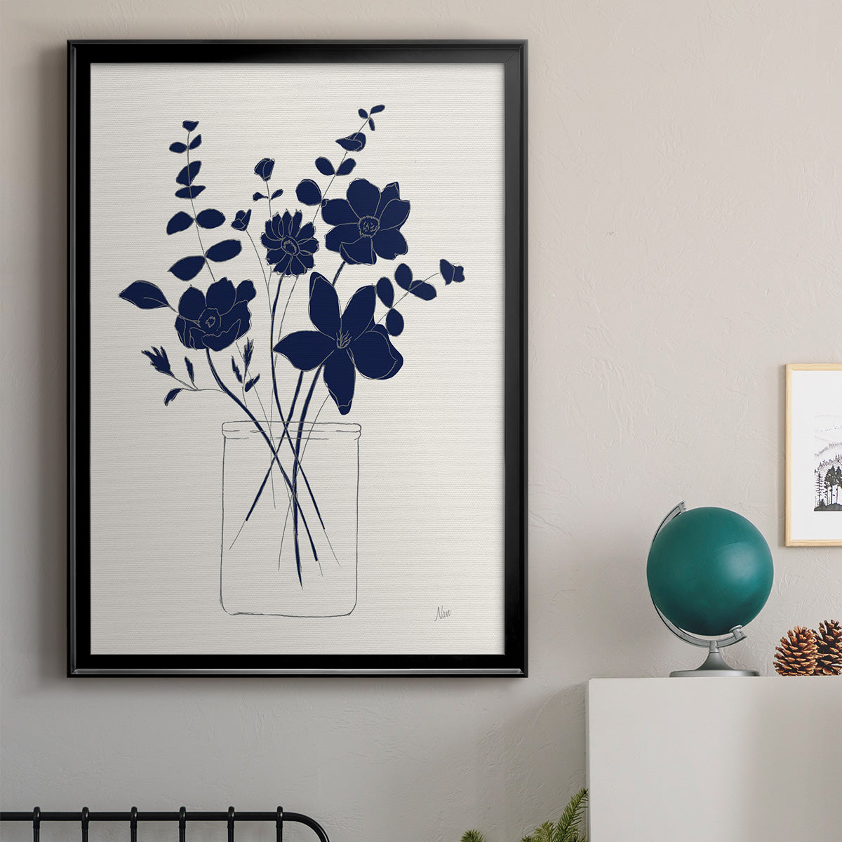 Indigo Sketch Bouquet I - Modern Framed Canvas Print