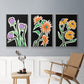 Pop Flowers I - Framed Premium Gallery Wrapped Canvas L Frame 3 Piece Set - Ready to Hang