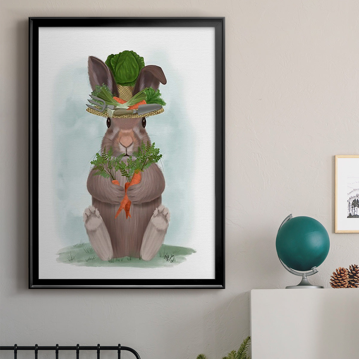 Rabbit Carrot Hat - Modern Framed Canvas Print