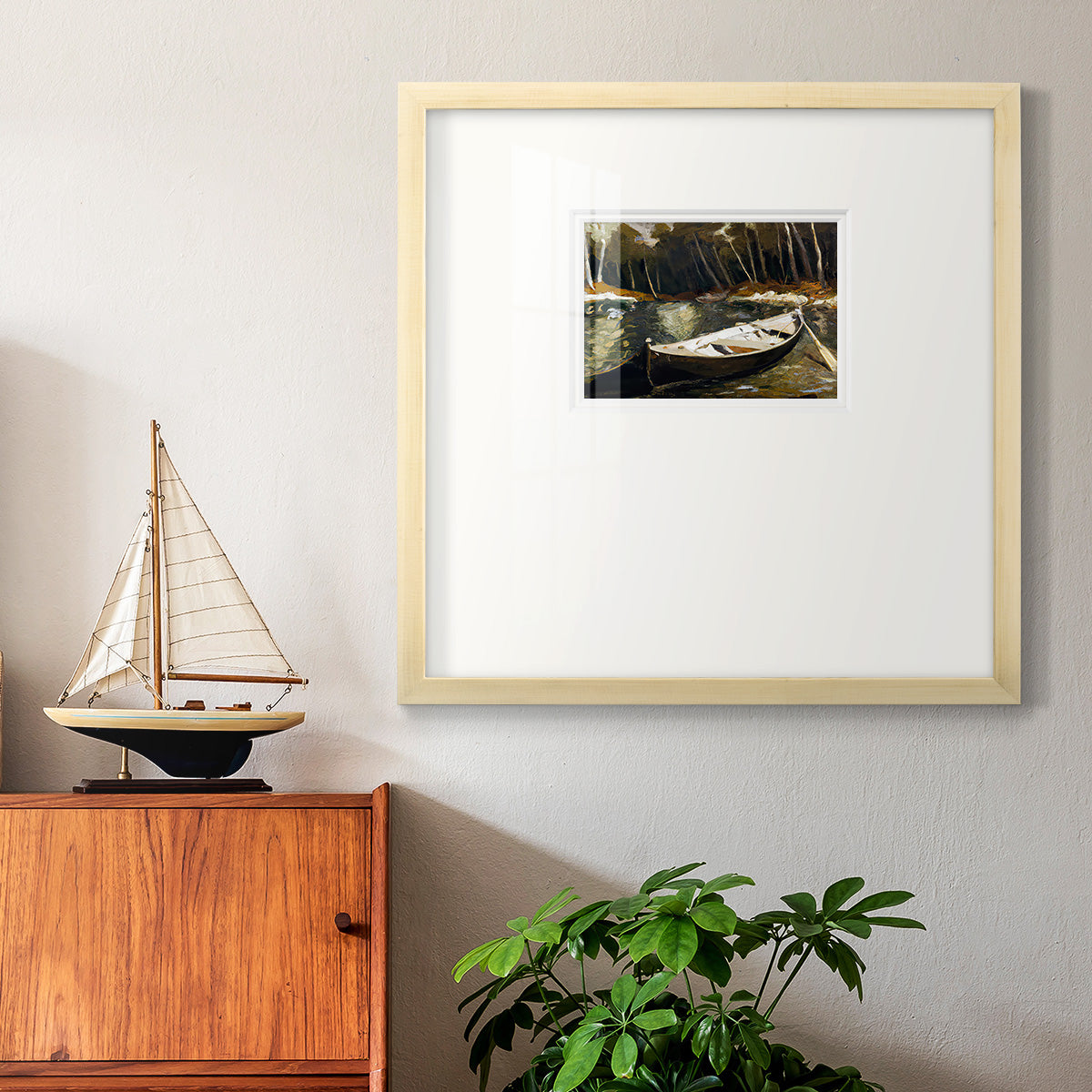 Canoe in the Woods Premium Framed Print Double Matboard