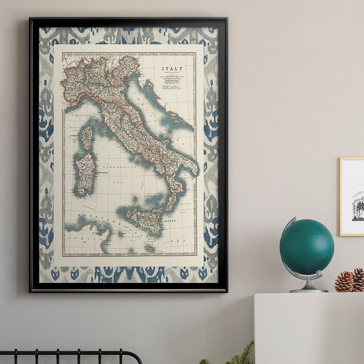 Bordered Map of Italy - Modern Framed Canvas Print