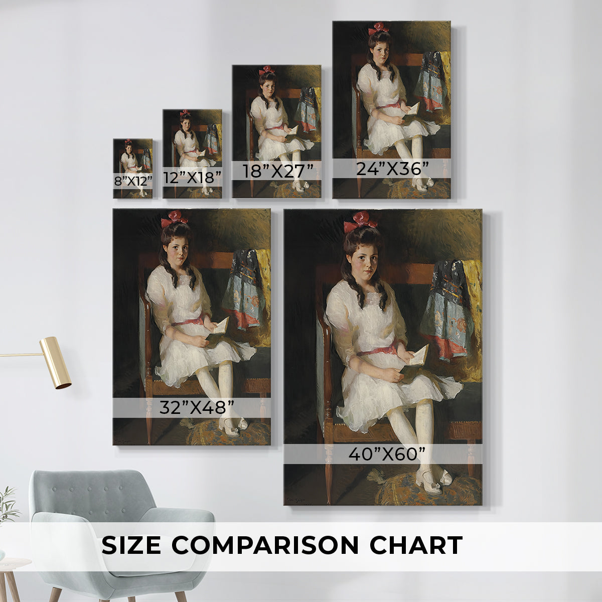 Size comparison chart for canvas art prints, showing multiple size options.