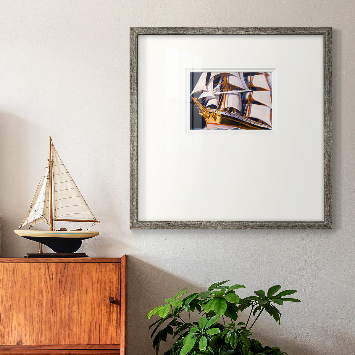 Golden Ship Premium Framed Print Double Matboard