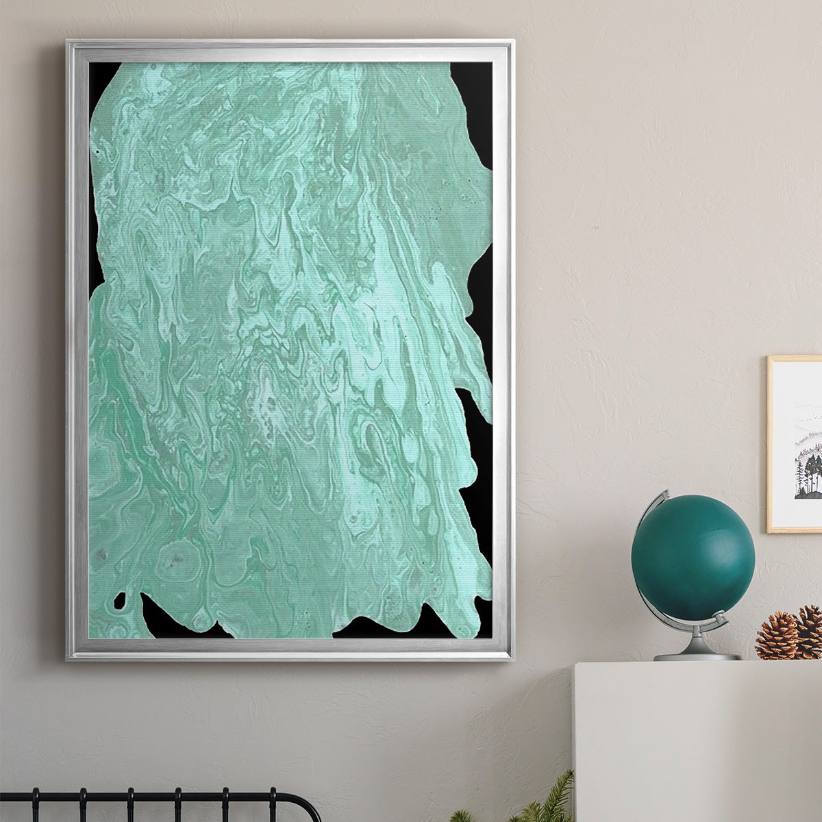 Teal Cascade II - Modern Framed Canvas Print