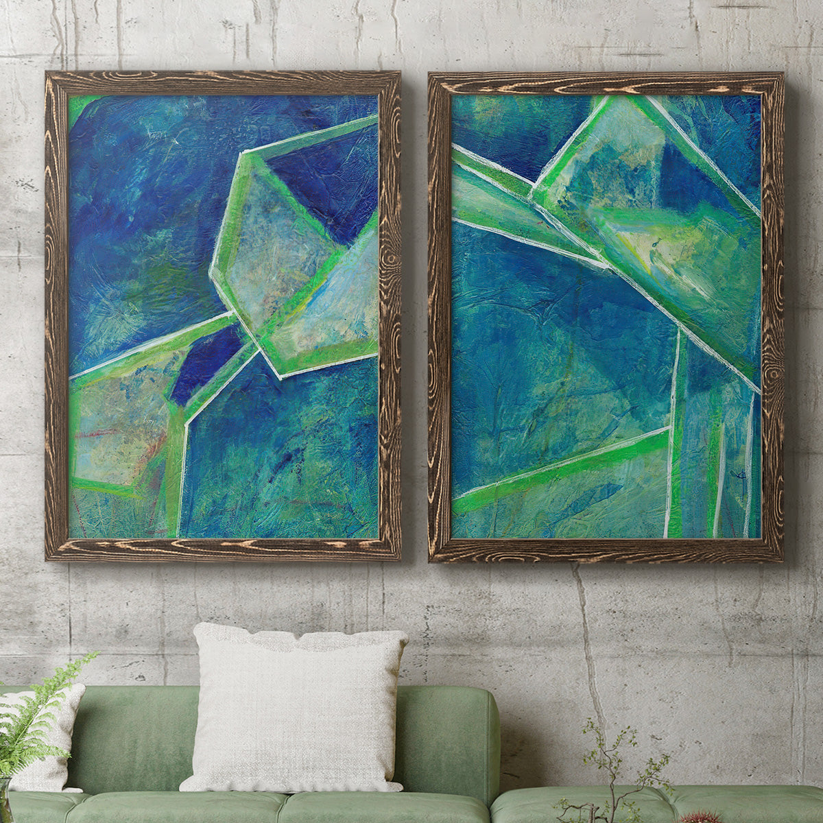 Geometric in Cool III - Premium Framed Canvas 2 Piece Set - Ready to Hang