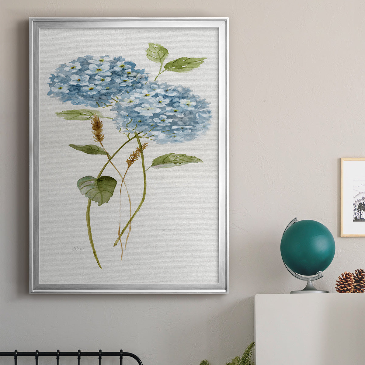 Petite Blue Hydrangea II - Modern Framed Canvas Print
