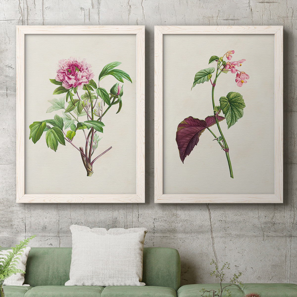 Pretty Pink Botanicals V - Premium Framed Canvas 2 Piece Set - Ready to Hang