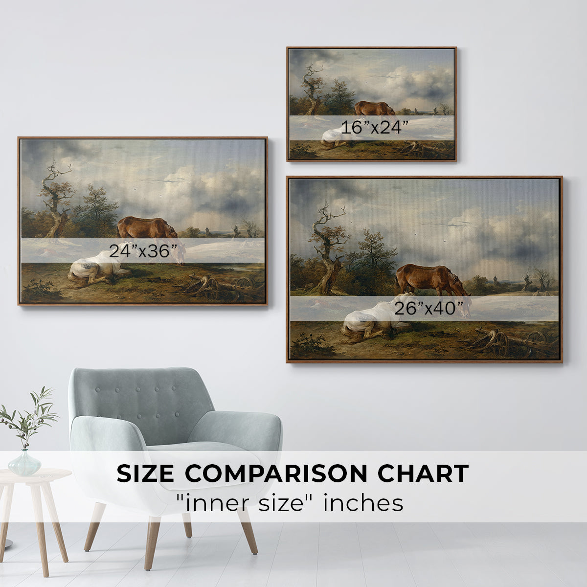 Two Horses on the Pasture, c. 1825 - Floater Framed Canvas Print
