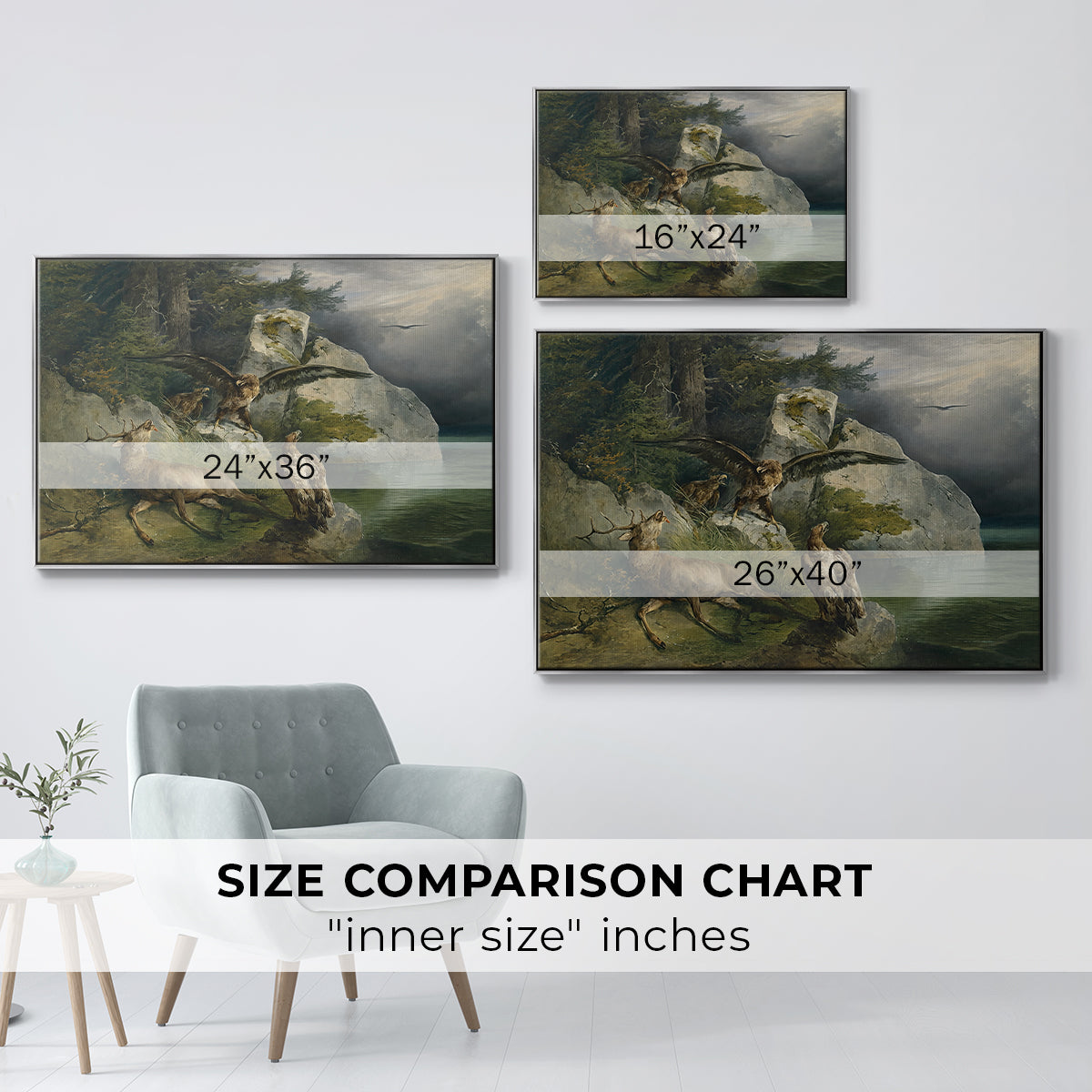 Eagles and Dying Stag on a Lakeshore, 1836 - Floater Framed Canvas Print