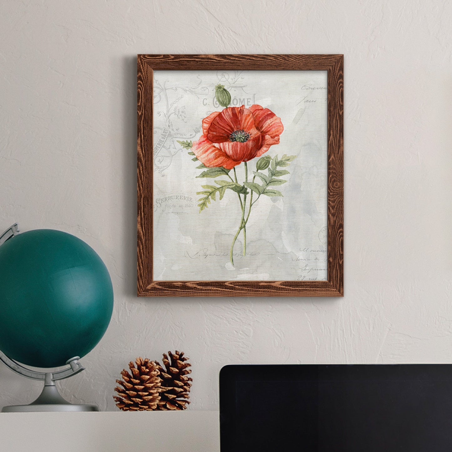 Linen Poppy - Premium Canvas Framed in Barnwood - Ready to Hang