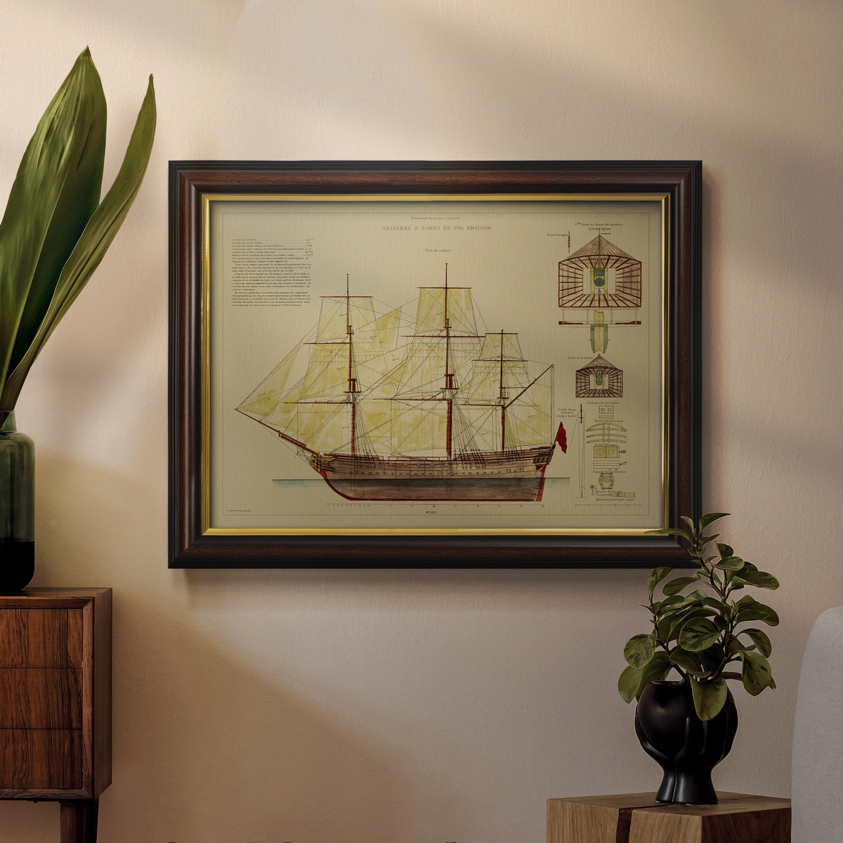 Antique Ship Plan VIII Premium Framed Canvas- Ready to Hang