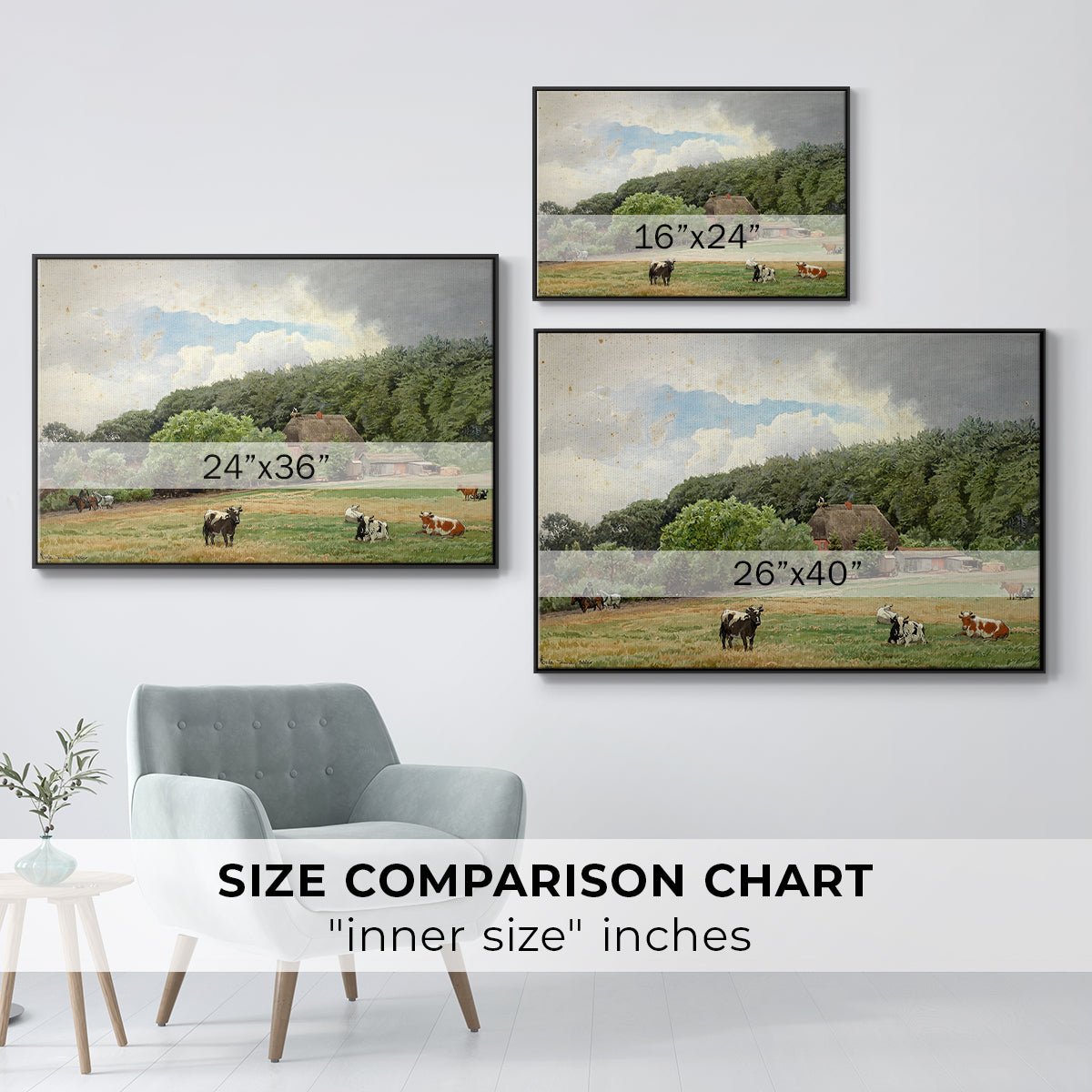 Farm with Grazing Cows (Bondegård med beitende kuer), 1892 - Floater Framed Canvas Print