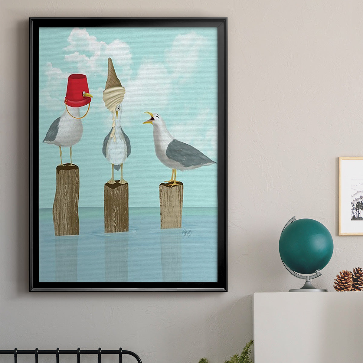 Silly Seagulls - Modern Framed Canvas Print