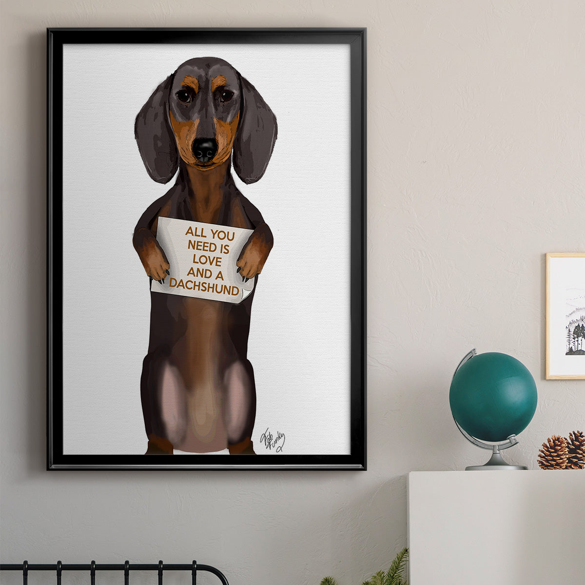 Love and Dachshund - Modern Framed Canvas Print