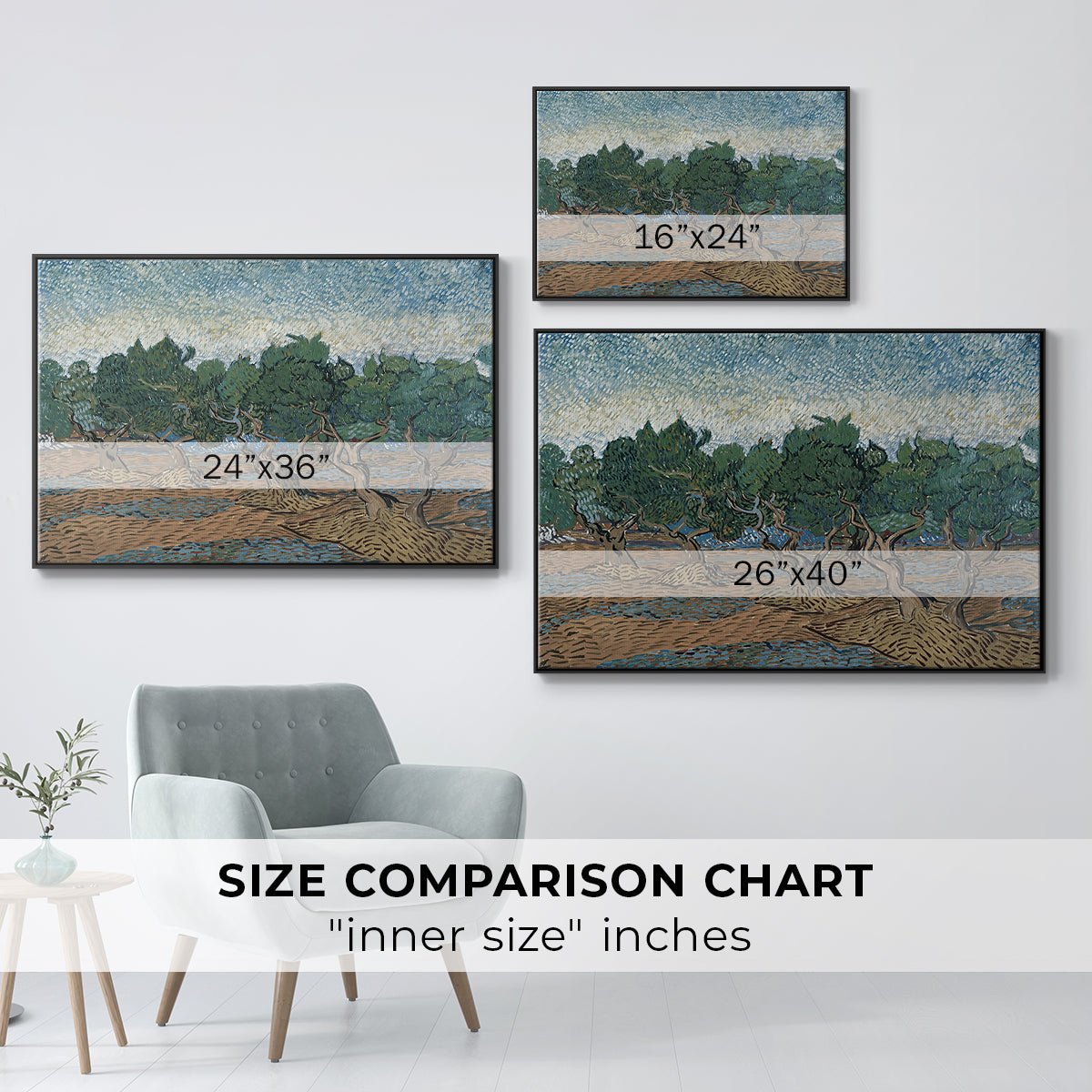 Olive Trees, 1889 - Floater Framed Canvas Print