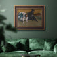 Impressionist portrait of a seated woman by Edgar Degas in an ornate bronzed mahogany wood frame displayed in a dark-toned interior setting.