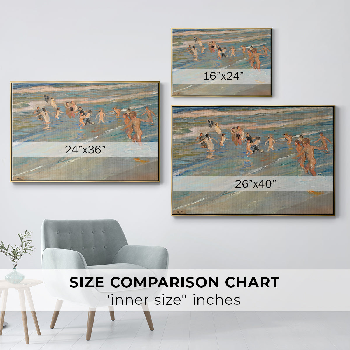 Children Playing on the Beach in Valencia, c. 1908 - Floater Framed Canvas Print