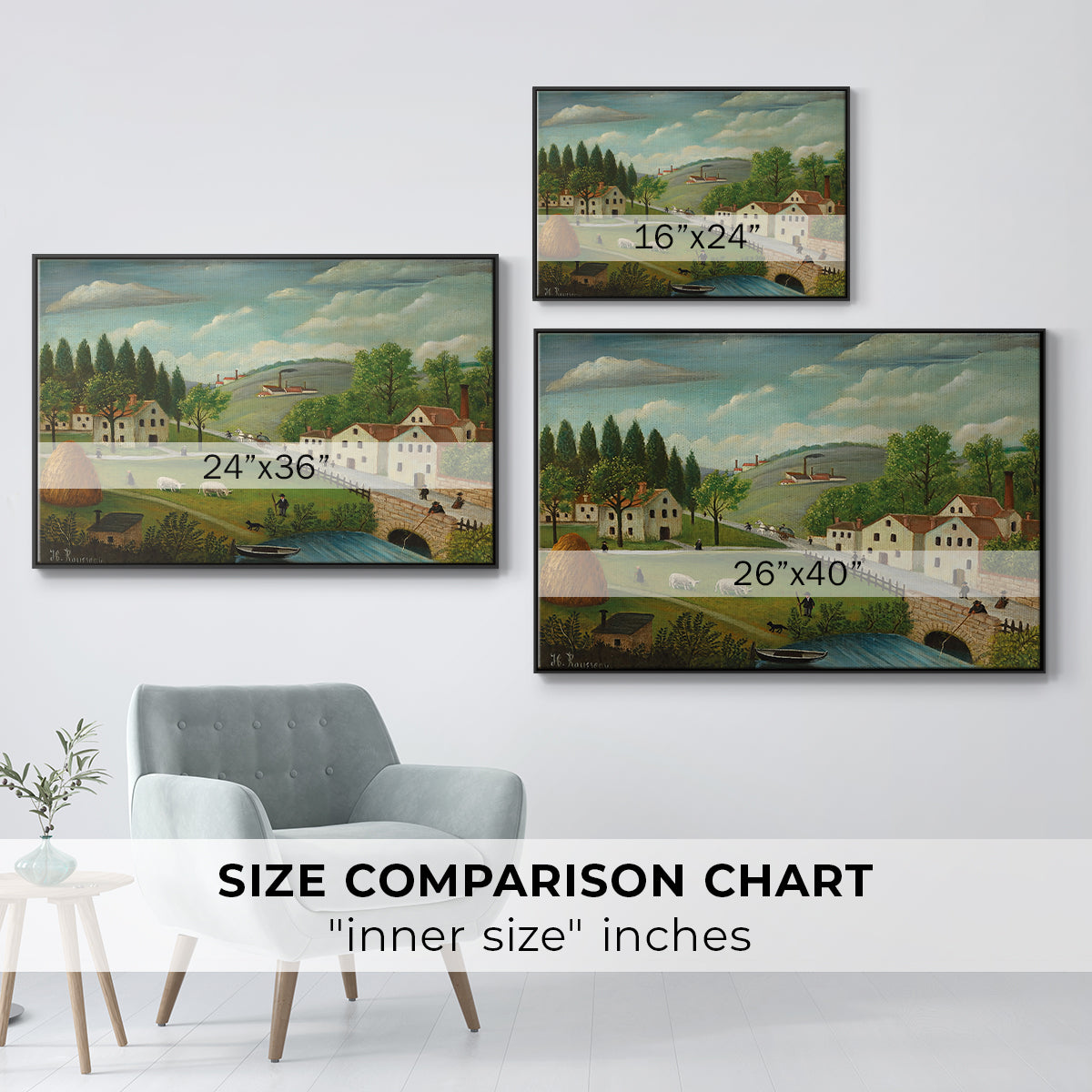 Pastoral Landscape with Stream, Fisherman and Strollers, 1875-1880 - Floater Framed Canvas Print