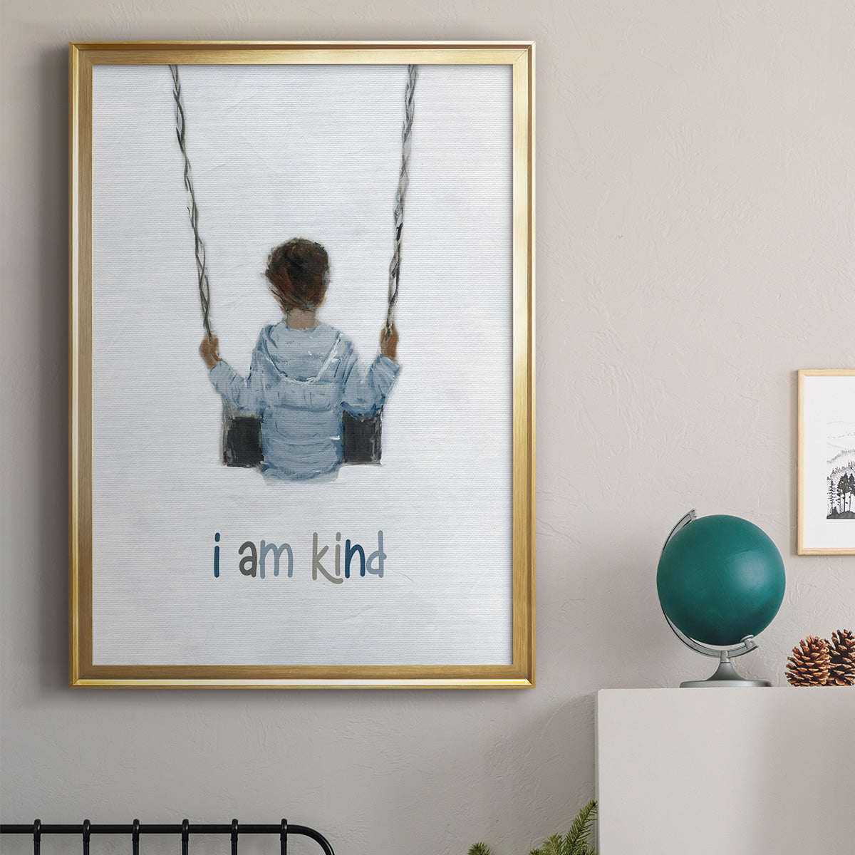 Boy on a Swing - Modern Framed Canvas Print