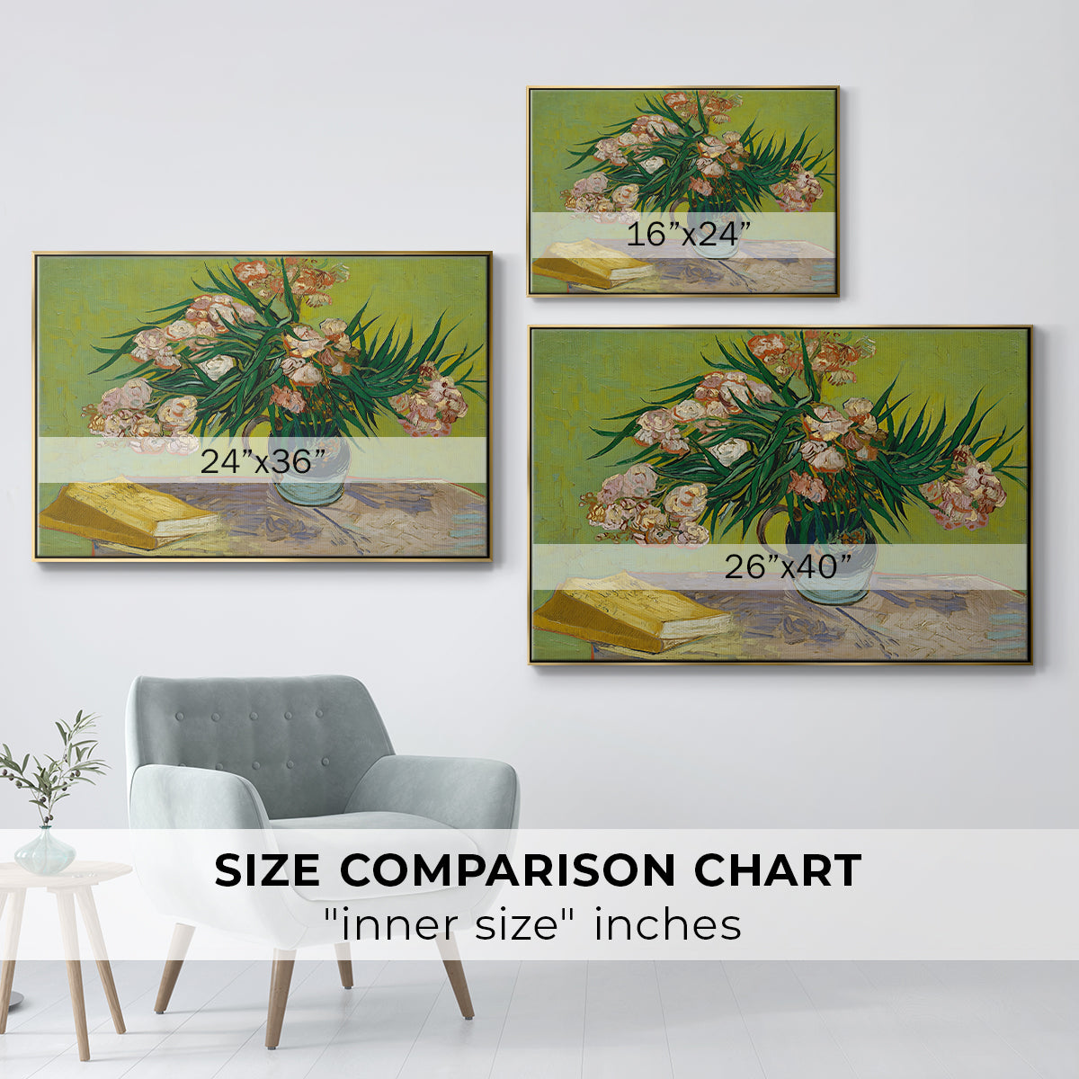 Vase with Oleanders and Books, 1888 - Floater Framed Canvas Print