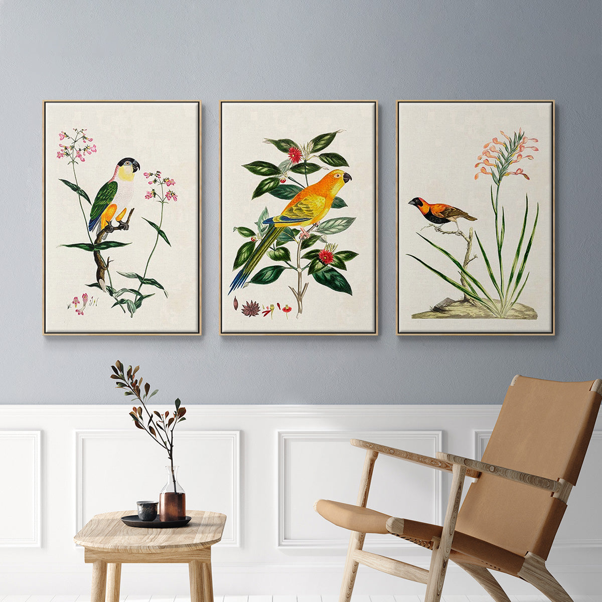 Bird in Habitat III - Framed Premium Gallery Wrapped Canvas L Frame 3 Piece Set - Ready to Hang