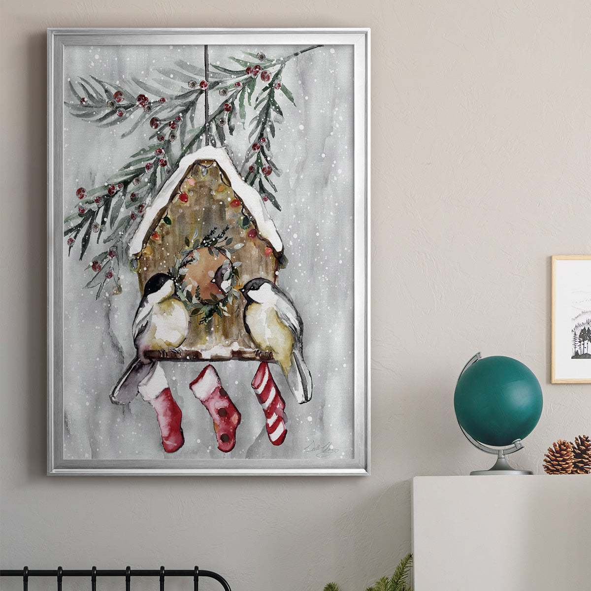 Winter Birds - Modern Framed Canvas Print