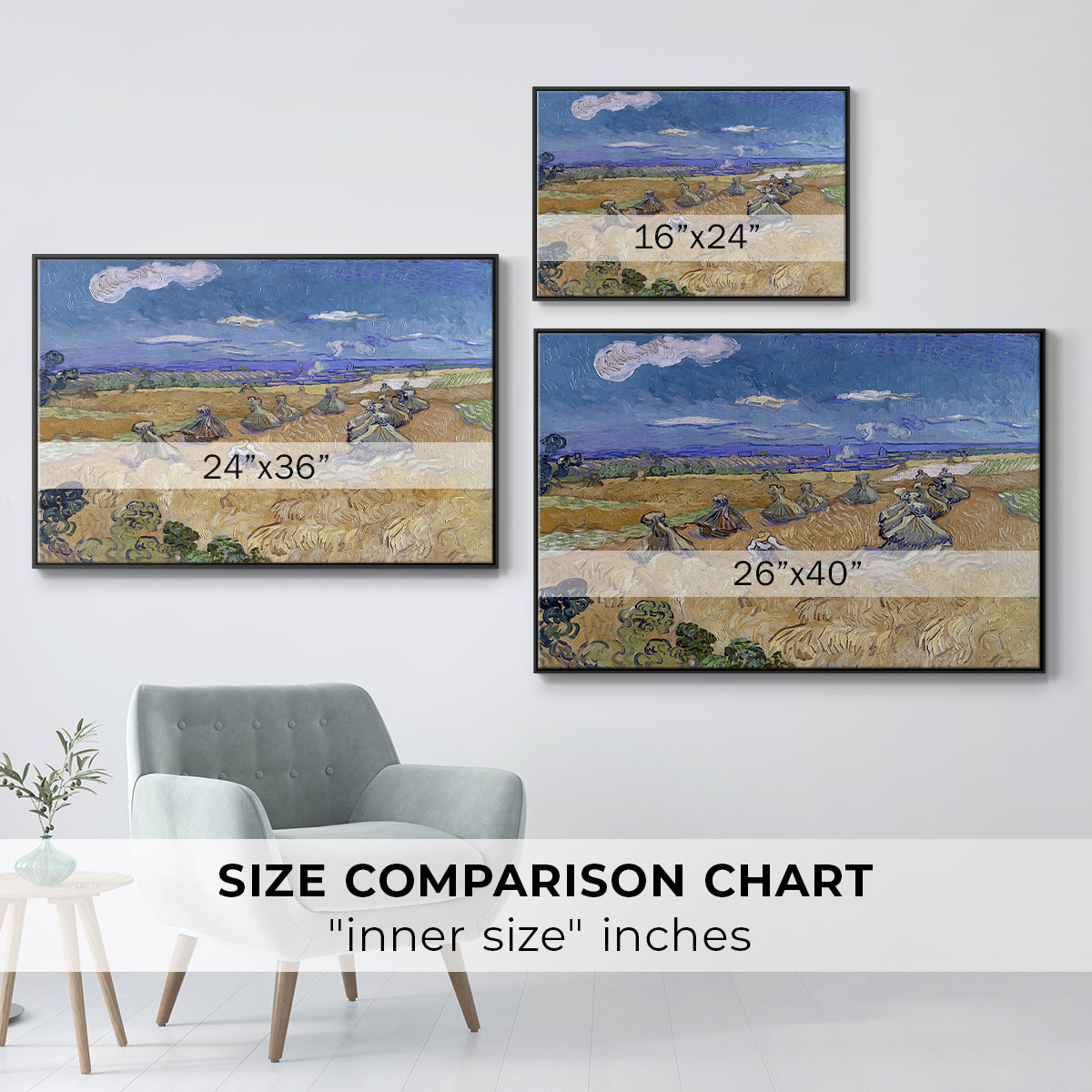 Wheat Field with Reaper, Auvers, 1888 - Floater Framed Canvas Print