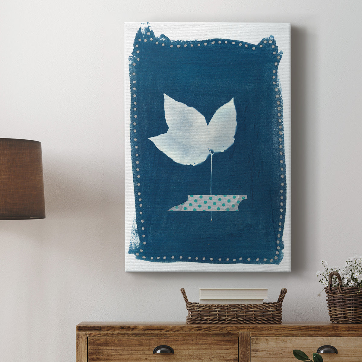 Cyanotype Pressed Leaves II Premium Gallery Wrapped Canvas - Ready to Hang