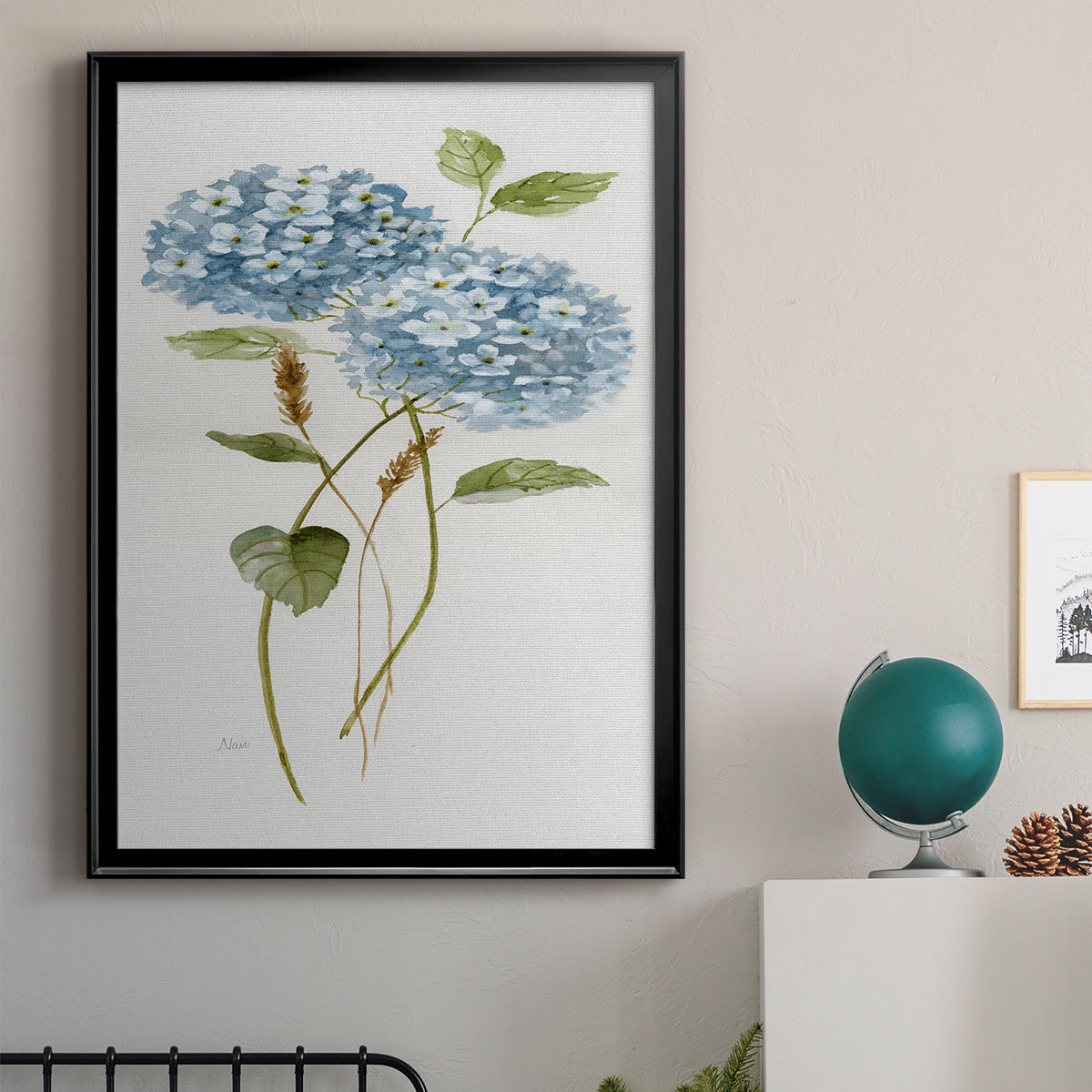 Petite Blue Hydrangea II - Modern Framed Canvas Print
